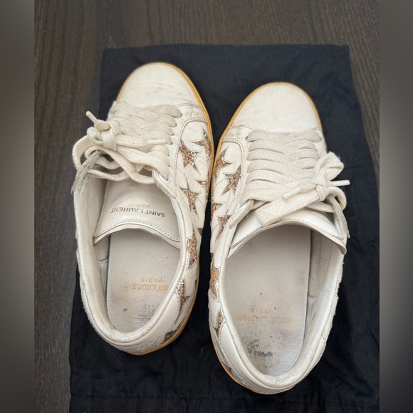 Saint Laurent White Leather Star Embellished Low Top Sneakers - Picture 6 of 6